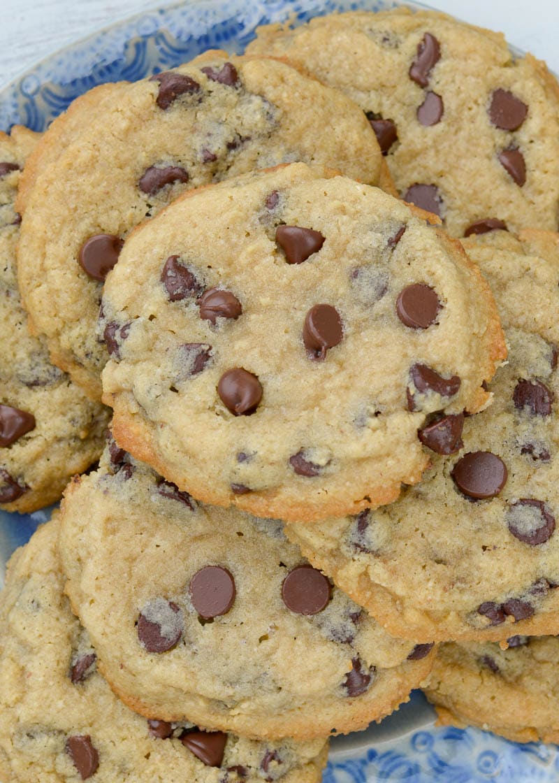 Try my favorite Bakery Style Keto Chocolate Chip Cookies that are perfectly crisp on the outside and gooey in the center! Each giant cookie contains about 4 net carbs!